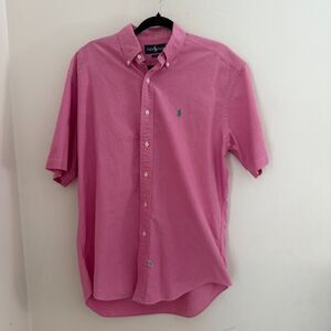 Ralph Lauren Pony‎ Extended Tail Pink Button Down 100% Cotton Shirt Mens M